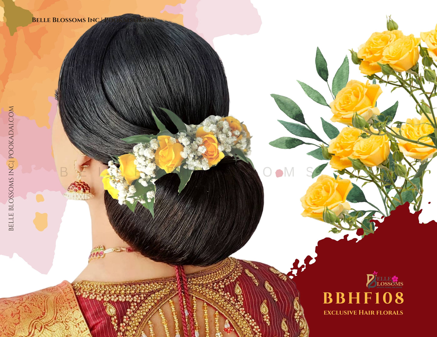 Hair Floral - Spray Roses + Baby's Breath and Green ( BBHF108)
