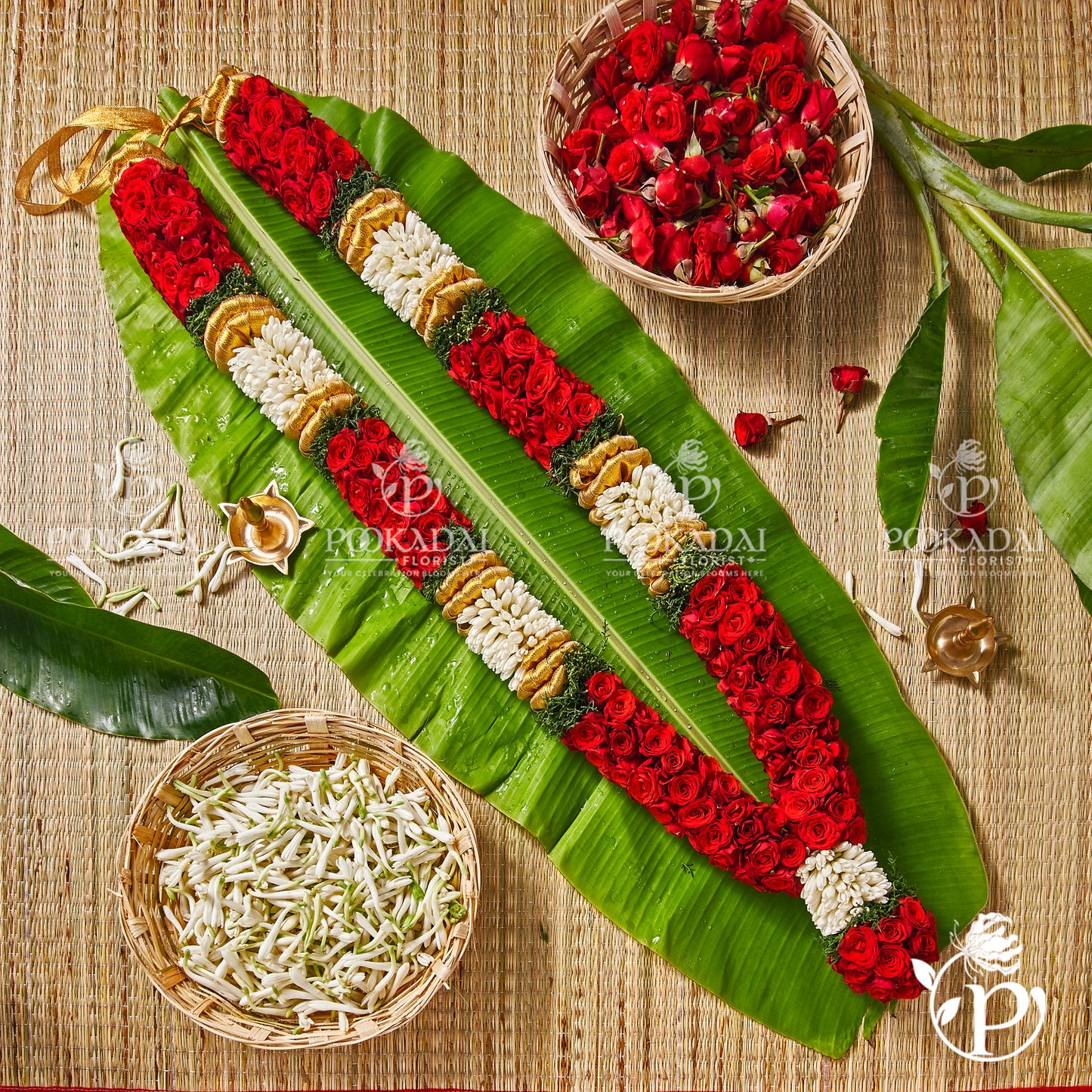 Sampangi & Red Rose Garland | Sampangi Roja Maalai | Sugandharaja Gulab Mala