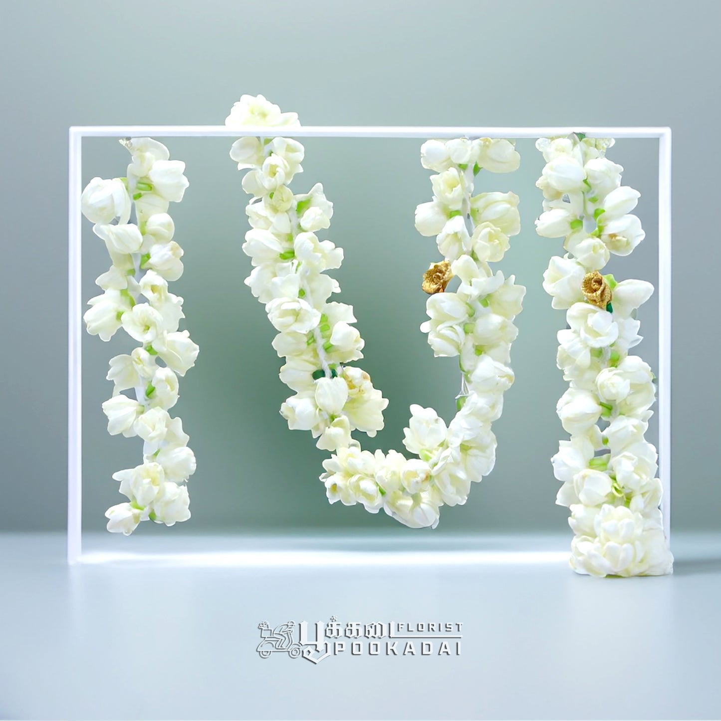 Fresh Jasmine & Artificial Gold Rose Strings - Pookadai Florist Toronto