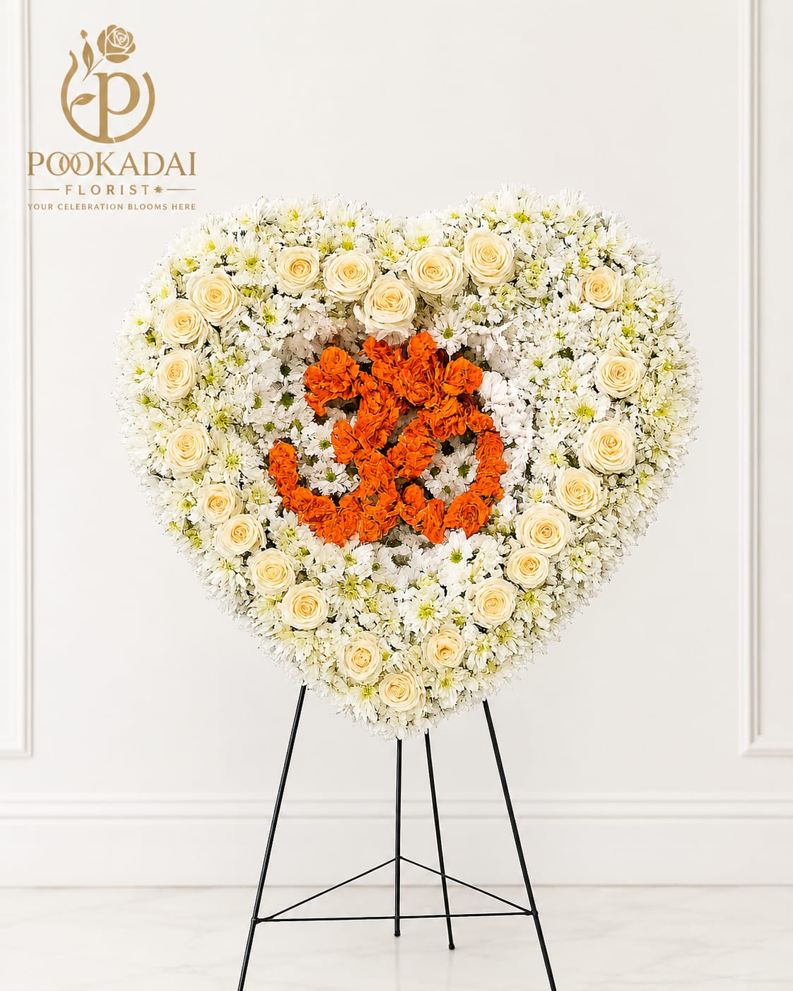 OM Sanskrit Symbol Floral Arrangement | White & Blue Roses