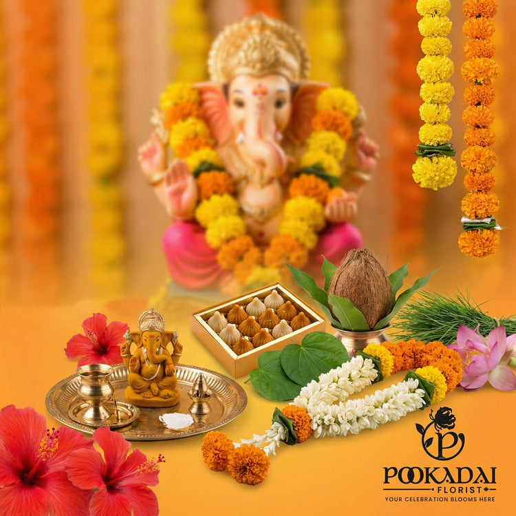 Chaturthi Puja Essentials | Ganesh Flower Garlands & Samagri