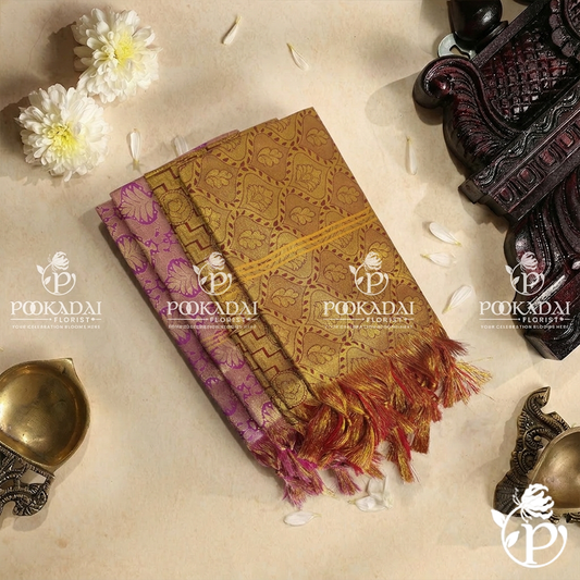 Ponnadai Cotton & Zari Designer Floral Golden Shawls