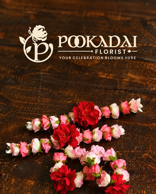 Pink & White Rose Floral Jewellery Set with Red Flower Accents