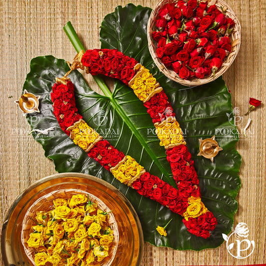 Red & Yellow Rose Garland | Roja Maalai | Gulab Mala