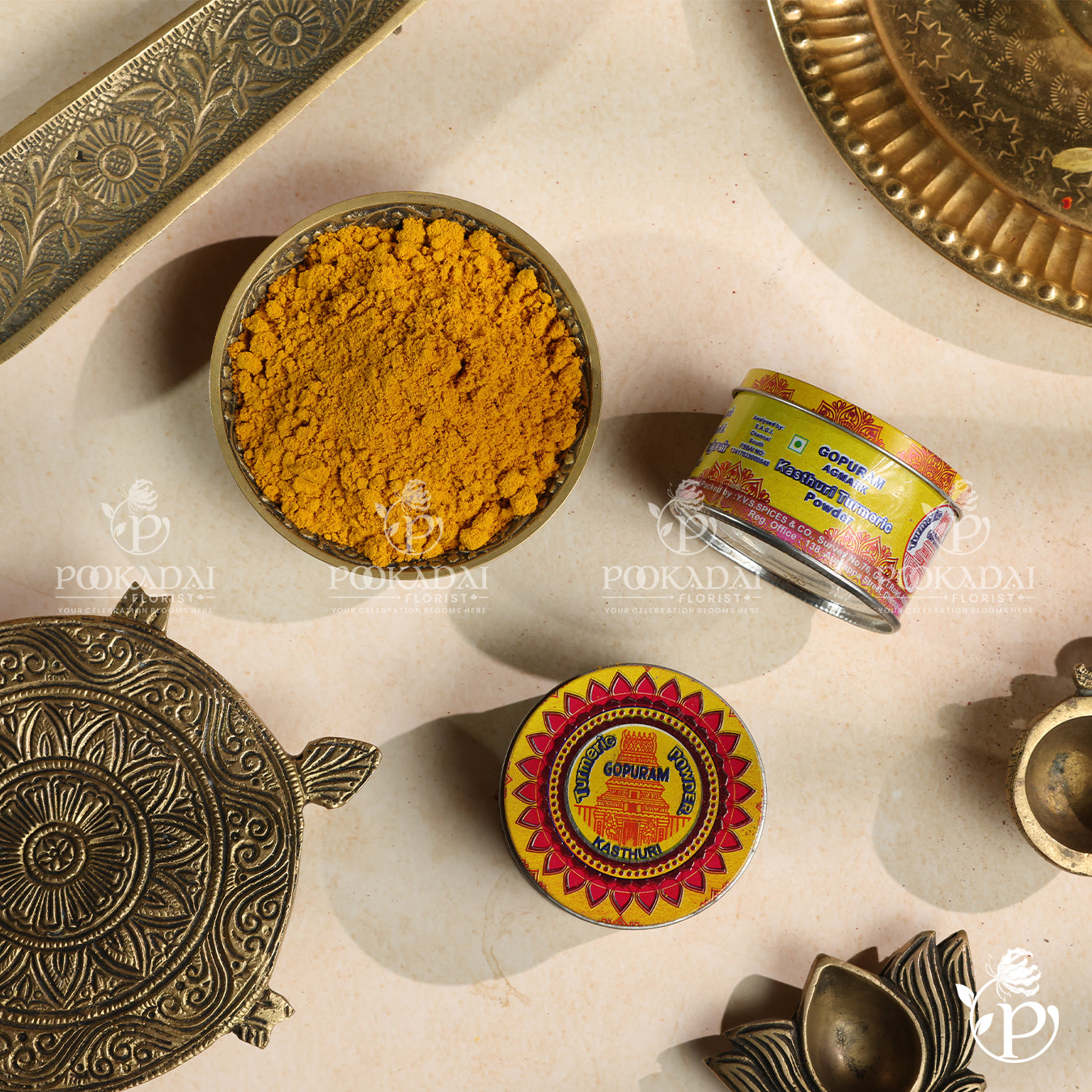 Gopuram Kasthuri Turmeric Powder Tin | Manjal | Haldi | Kasturi Tin