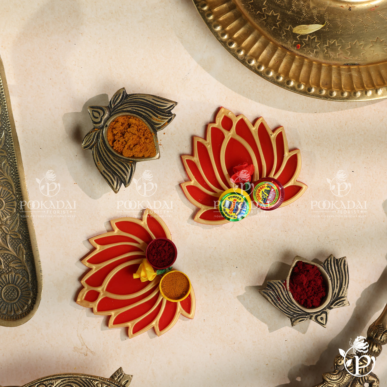 Manjal Kumkum Gold Lotus Set | Manjal Kumkum Set | Haldi Kumkum Set
