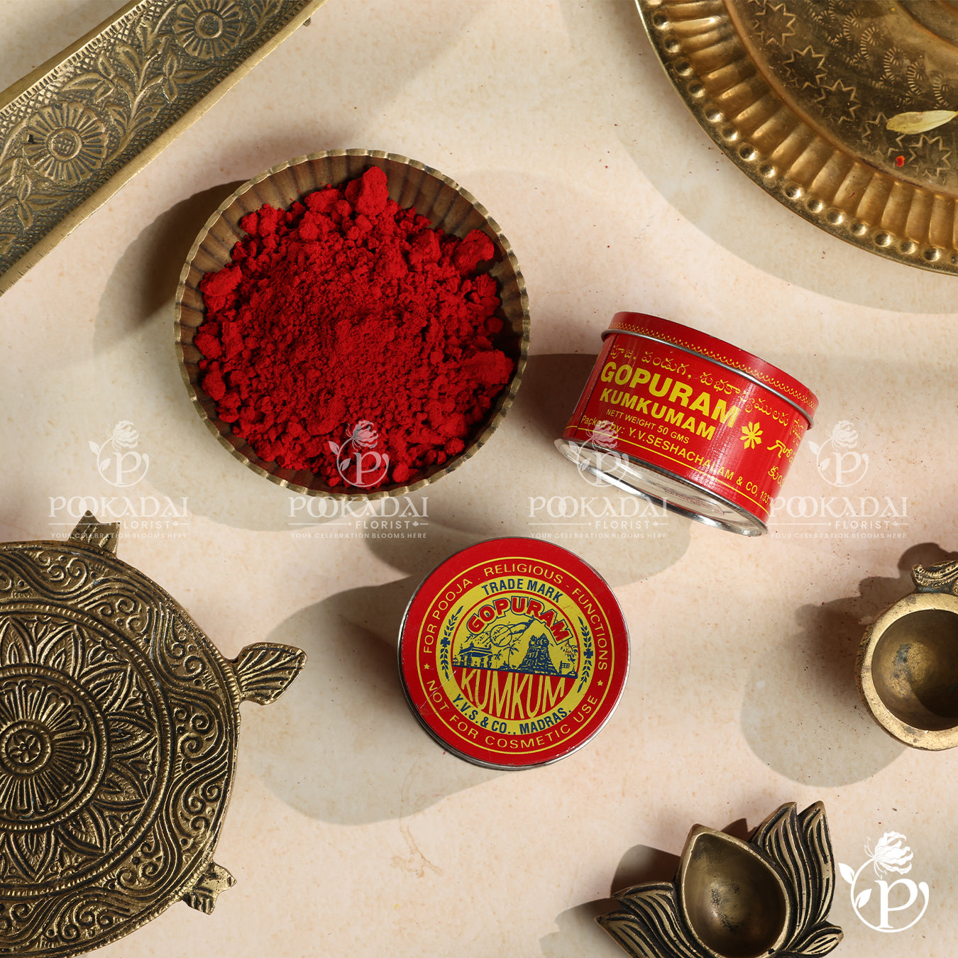 Gopuram Red Kumkum Powder | Kumkuma | Sindoor | Tilak - Tin Pack
