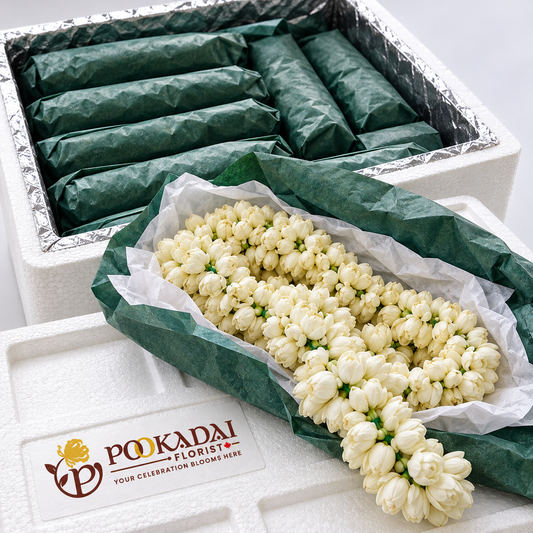 Fresh Jasmine (Madurai Malli) String – Bulk Box (38 Bundles / 114m)