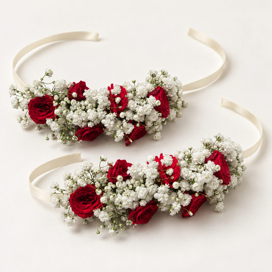 Red Rose & Baby’s Breath Hand Gajra, Pair of 2