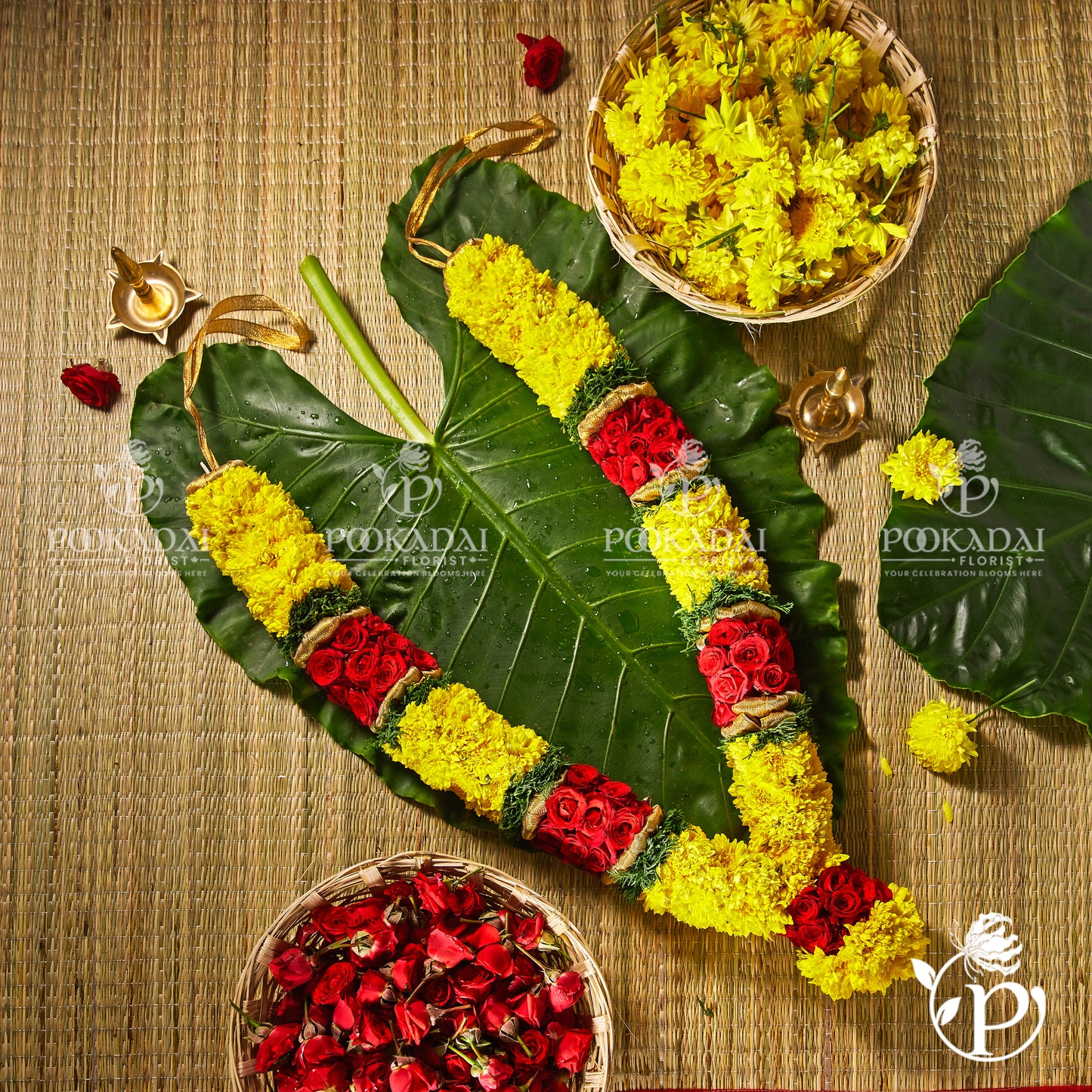 Yellow Samanthi & Red Rose Garland | Samanthi Roja Maalai | Chrysanthemum Gulab Mala