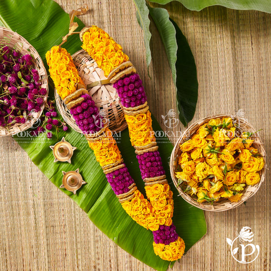 Yellow Roses with Vadamalli Garland | Roja Maalai | Vadamalli Mala