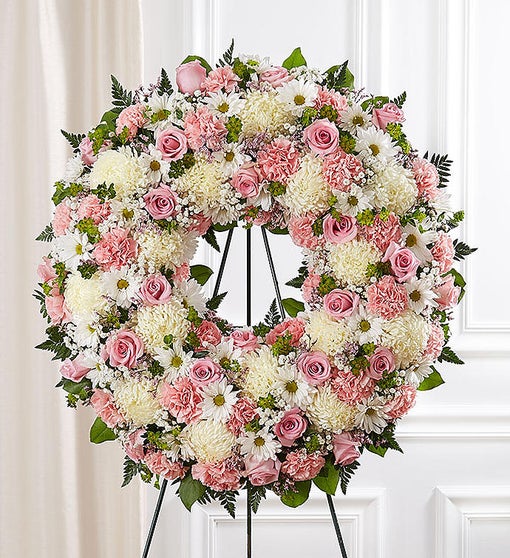 Funeral Flowers -  Standing Wreath- Pink & White